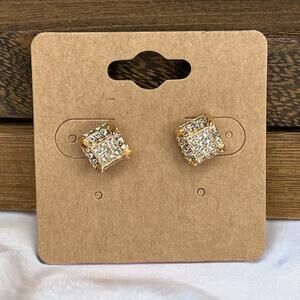 Stud Square Earrings Rose Gold Tone with Rhinestones Stacked Squares